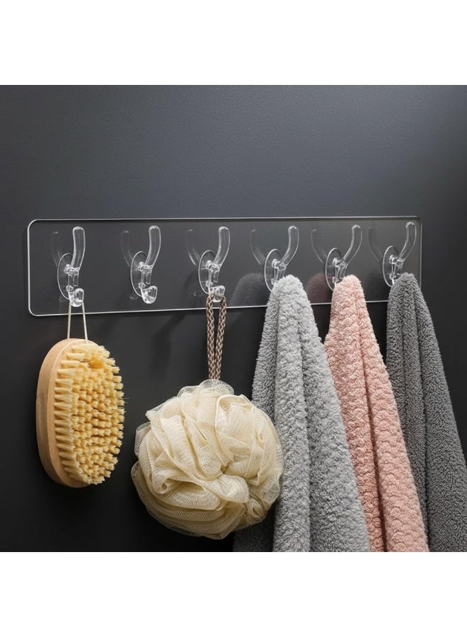 2Pcs 6-Hook Adhesive Wall Hanger Multi-Purpose – Strong No-Drill Wall Hooks for Towels, Clothes, Keys & Kitchen Tools – Waterproof, Reusable, Damage-Free Installation – Space-Saving Organizer for Bathroom, Kitchen & Room-Transparent - Image 1
